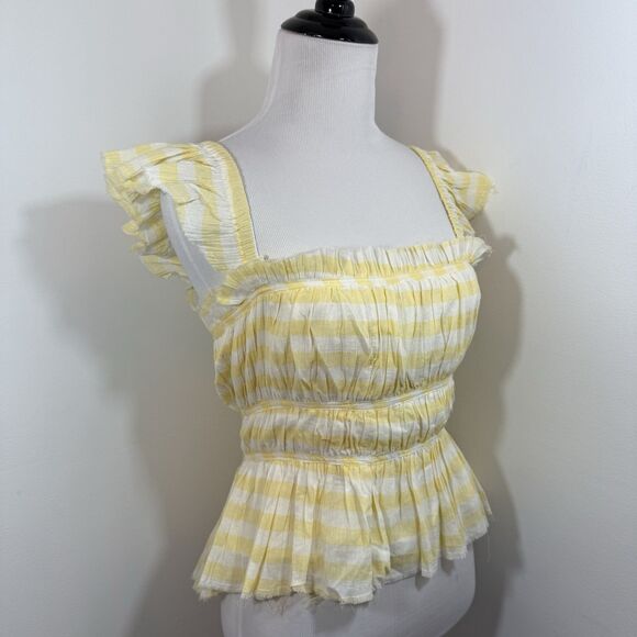 By Together Top S 100% Cotton Self Peplum Raw Hi-Lo Hem Flutter Slve Square Neck - Picture 2 of 8